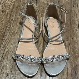 Jewel Badgley Mishka Silver Jewelled Flat Evening Sandals Size 10 Preowned
